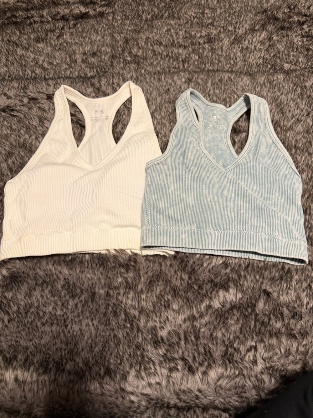 Ribbed Racerback Crop Tops - White & Light Blue